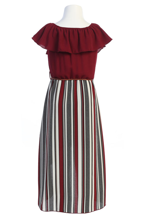 Girls Off-Shoulder Drawstring Striped Jumpsuit Dress 4-14 - SophiasStyle.com